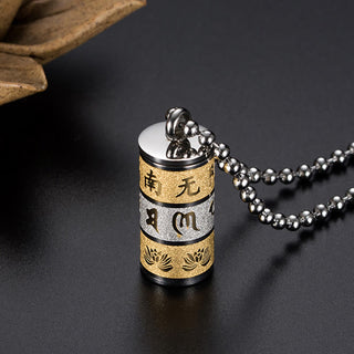 Buddha Gift Tibetan Om Mani Padme Hum Lotus Pattern Prayer Wheel Titanium Steel Peace Necklace Pendant