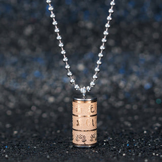 Buddha Gift Tibetan Om Mani Padme Hum Lotus Pattern Prayer Wheel Titanium Steel Peace Necklace Pendant