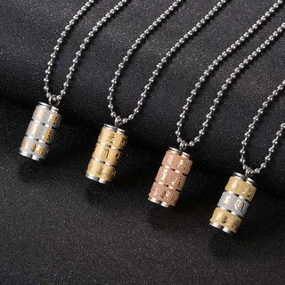 Buddha Gift Tibetan Om Mani Padme Hum Lotus Pattern Prayer Wheel Titanium Steel Peace Necklace Pendant