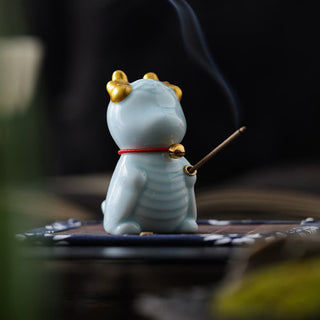 Buddha Gift Dragon Bell Healing Ceramic Incense Burner Desk Decoration