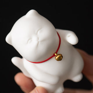 Buddha Gift Cat Bell Bamboo Mat Healing Ceramic Incense Burner Desk Decoration