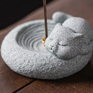 Buddha Gift Cute Lazy Standing Cat Healing Incense Burner Desk Decoration