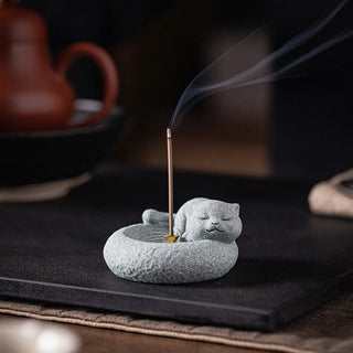 Buddha Gift Cute Lazy Standing Cat Healing Incense Burner Desk Decoration