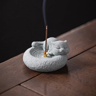 Buddha Gift Cute Lazy Standing Cat Healing Incense Burner Desk Decoration