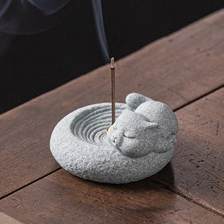 Buddha Gift Cute Lazy Standing Cat Healing Incense Burner Desk Decoration