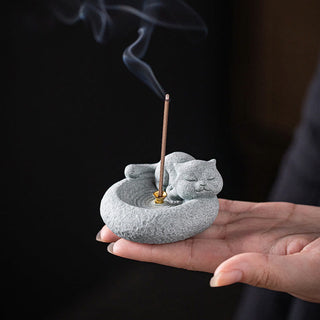 Buddha Gift Cute Lazy Standing Cat Healing Incense Burner Desk Decoration
