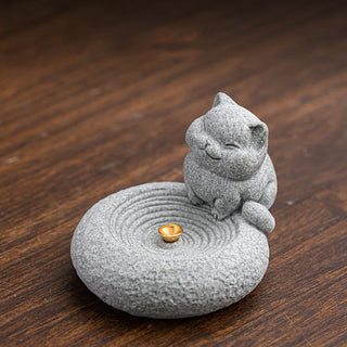Buddha Gift Cute Lazy Standing Cat Healing Incense Burner Desk Decoration