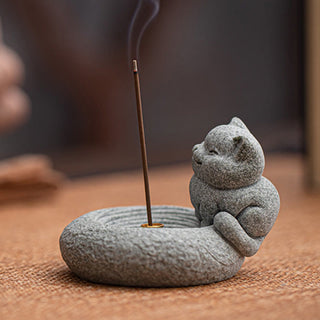 Buddha Gift Cute Lazy Standing Cat Healing Incense Burner Desk Decoration