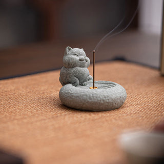 Buddha Gift Cute Lazy Standing Cat Healing Incense Burner Desk Decoration