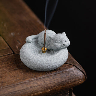 Buddha Gift Cute Lazy Standing Cat Healing Incense Burner Desk Decoration