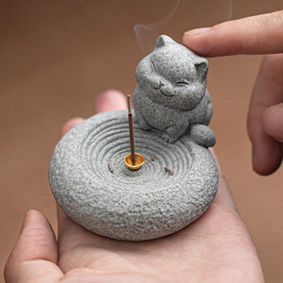 Buddha Gift Cute Lazy Standing Cat Healing Incense Burner Desk Decoration