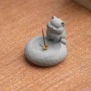 Buddha Gift Cute Lazy Standing Cat Healing Incense Burner Desk Decoration