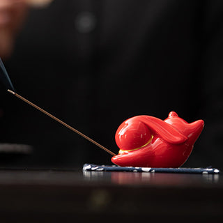 Buddha Gift Flying Rabbit Bamboo Mat Healing Ceramic Incense Burner Desk Decoration