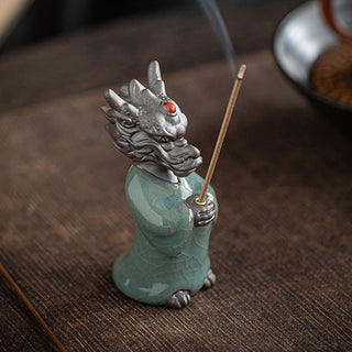 Buddha Gift Praying Dragon King Lotus Base Fu Character Ceramic Healing Incense Burner Desk Decoration