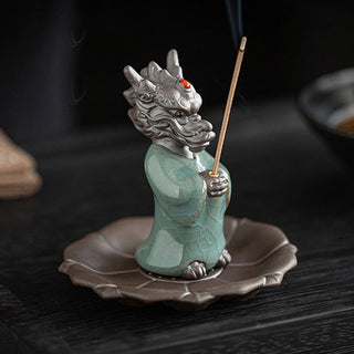 Buddha Gift Praying Dragon King Lotus Base Fu Character Ceramic Healing Incense Burner Desk Decoration