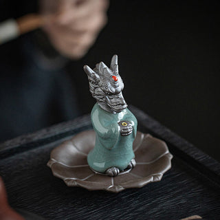 Buddha Gift Praying Dragon King Lotus Base Fu Character Ceramic Healing Incense Burner Desk Decoration