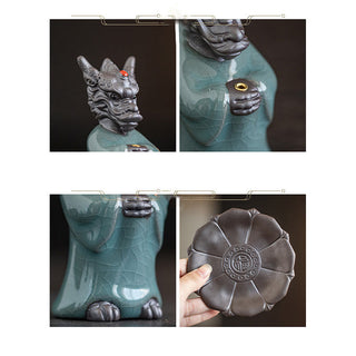 Buddha Gift Praying Dragon King Lotus Base Fu Character Ceramic Healing Incense Burner Desk Decoration