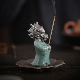 Buddha Gift Praying Dragon King Lotus Base Fu Character Ceramic Healing Incense Burner Desk Decoration