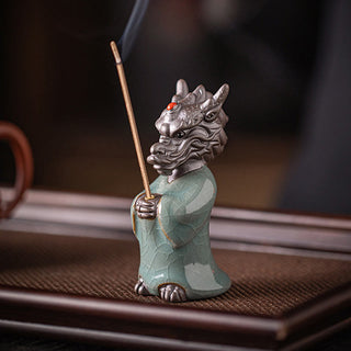 Buddha Gift Praying Dragon King Lotus Base Fu Character Ceramic Healing Incense Burner Desk Decoration