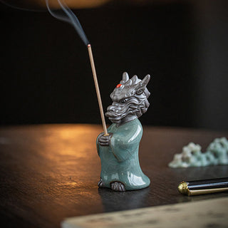 Buddha Gift Praying Dragon King Lotus Base Fu Character Ceramic Healing Incense Burner Desk Decoration