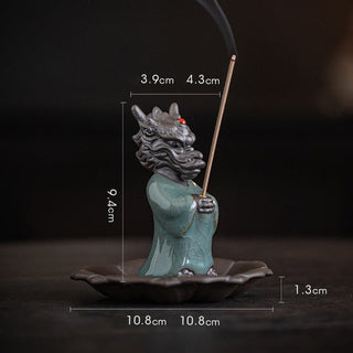 Buddha Gift Praying Dragon King Lotus Base Fu Character Ceramic Healing Incense Burner Desk Decoration