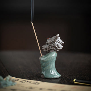 Buddha Gift Praying Dragon King Lotus Base Fu Character Ceramic Healing Incense Burner Desk Decoration