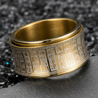 Buddha Gift Tibetan Seal Script Golden Light Mantra Titanium Steel Spinner Balance Ring