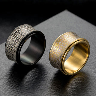 Buddha Gift Tibetan Seal Script Golden Light Mantra Titanium Steel Spinner Balance Ring