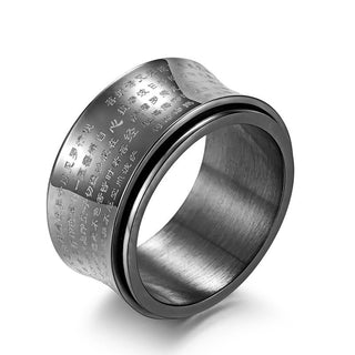 Buddha Gift Tibetan Miniature Scriptures Heart Sutra Titanium Steel Spinner Balance Ring