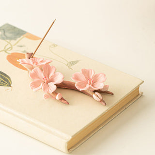 Buddha Gift Blooming Plum Blossom Branches Ceramic Healing Incense Burner Desk Decoration