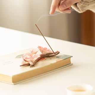 Buddha Gift Blooming Plum Blossom Branches Ceramic Healing Incense Burner Desk Decoration