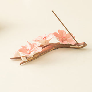 Buddha Gift Blooming Plum Blossom Branches Ceramic Healing Incense Burner Desk Decoration