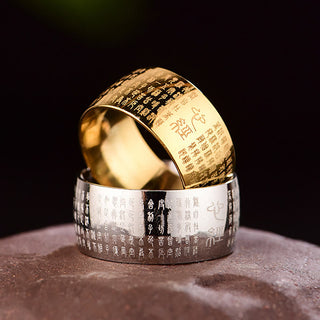 Buddha Gift Tibetan Seal Heart Sutra Titanium Steel Balance Ring