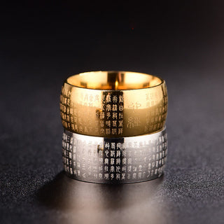 Buddha Gift Tibetan Seal Heart Sutra Titanium Steel Balance Ring