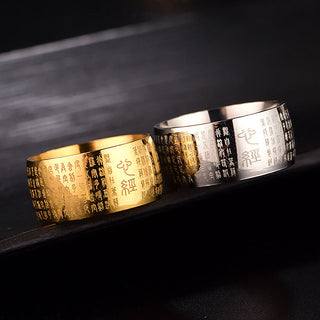 Buddha Gift Tibetan Seal Heart Sutra Titanium Steel Balance Ring
