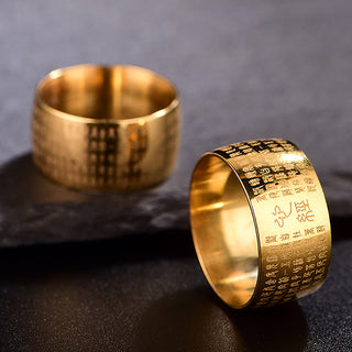 Buddha Gift Tibetan Seal Heart Sutra Titanium Steel Balance Ring