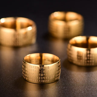 Buddha Gift Tibetan Seal Heart Sutra Titanium Steel Balance Ring