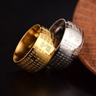Buddha Gift Tibetan Seal Heart Sutra Titanium Steel Balance Ring