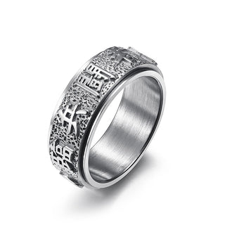 Buddha Gift Tibetan The Nine-word Mantra Yin Yang Pattern Titanium Steel Spinner Balance Ring