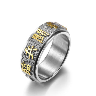 Buddha Gift Tibetan The Nine-word Mantra Yin Yang Pattern Titanium Steel Spinner Balance Ring