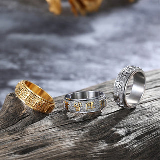 Buddha Gift Tibetan The Nine-word Mantra Yin Yang Pattern Titanium Steel Spinner Balance Ring