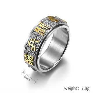 Buddha Gift Tibetan The Nine-word Mantra Yin Yang Pattern Titanium Steel Spinner Balance Ring