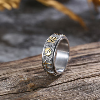 Buddha Gift Tibetan The Nine-word Mantra Yin Yang Pattern Titanium Steel Spinner Balance Ring