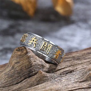 Buddha Gift Tibetan The Nine-word Mantra Yin Yang Pattern Titanium Steel Spinner Balance Ring