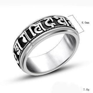Buddha Gift Tibetan Om Mani Padme Hum Titanium Steel Spinner Balance Ring