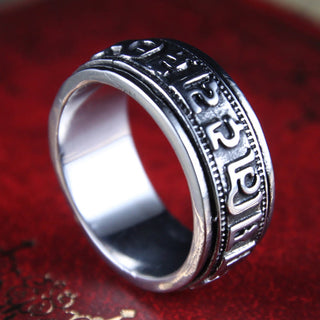 Buddha Gift Tibetan Om Mani Padme Hum Titanium Steel Spinner Balance Ring