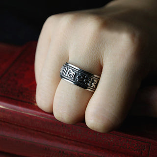 Buddha Gift Tibetan Om Mani Padme Hum Titanium Steel Spinner Balance Ring