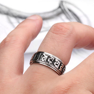 Buddha Gift Tibetan Om Mani Padme Hum Titanium Steel Spinner Balance Ring