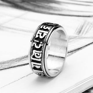 Buddha Gift Tibetan Om Mani Padme Hum Titanium Steel Spinner Balance Ring