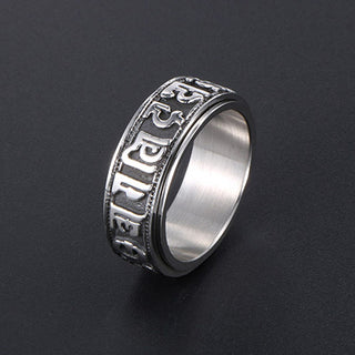 Buddha Gift Tibetan Om Mani Padme Hum Titanium Steel Spinner Balance Ring